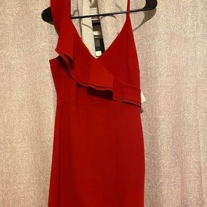 Aqua asymmetrical dress in African red